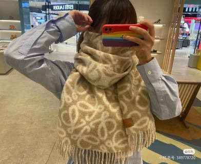 Loewe Anagram Double-Sided Wool Mohair Fringe Scarf Cream view 10