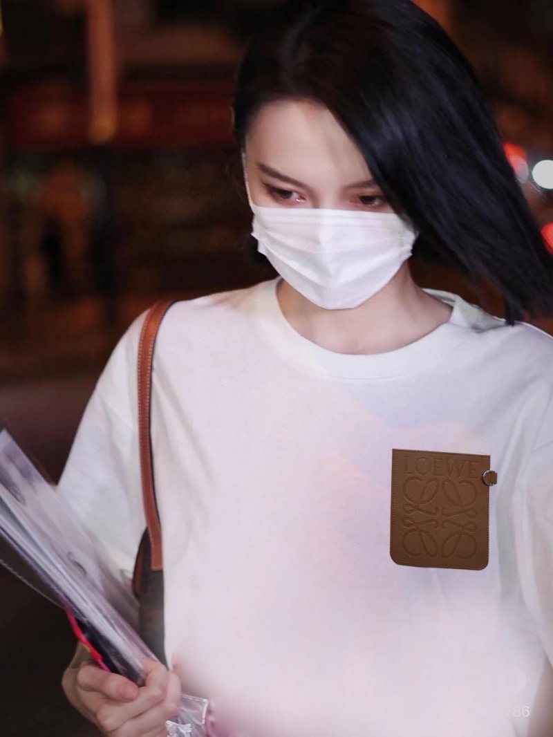 Cream Crewneck T-Shirt with Textured Leather Pocket view