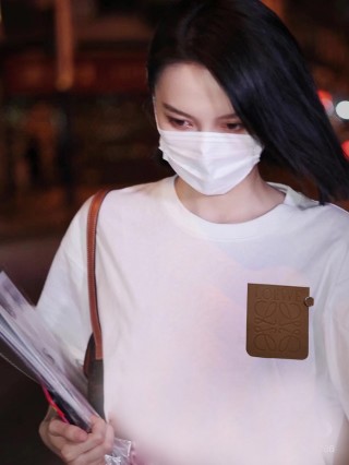Cream Crewneck T-Shirt with Textured Leather Pocket view 8