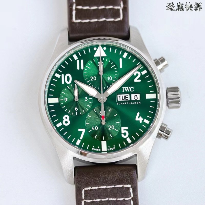 IWC Pilot Chronograph Green Dial Stainless Steel Watch view