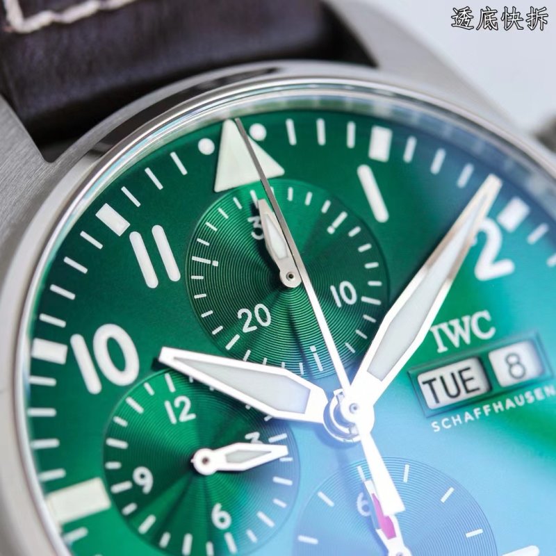 IWC Pilot Chronograph Green Dial Stainless Steel Watch view