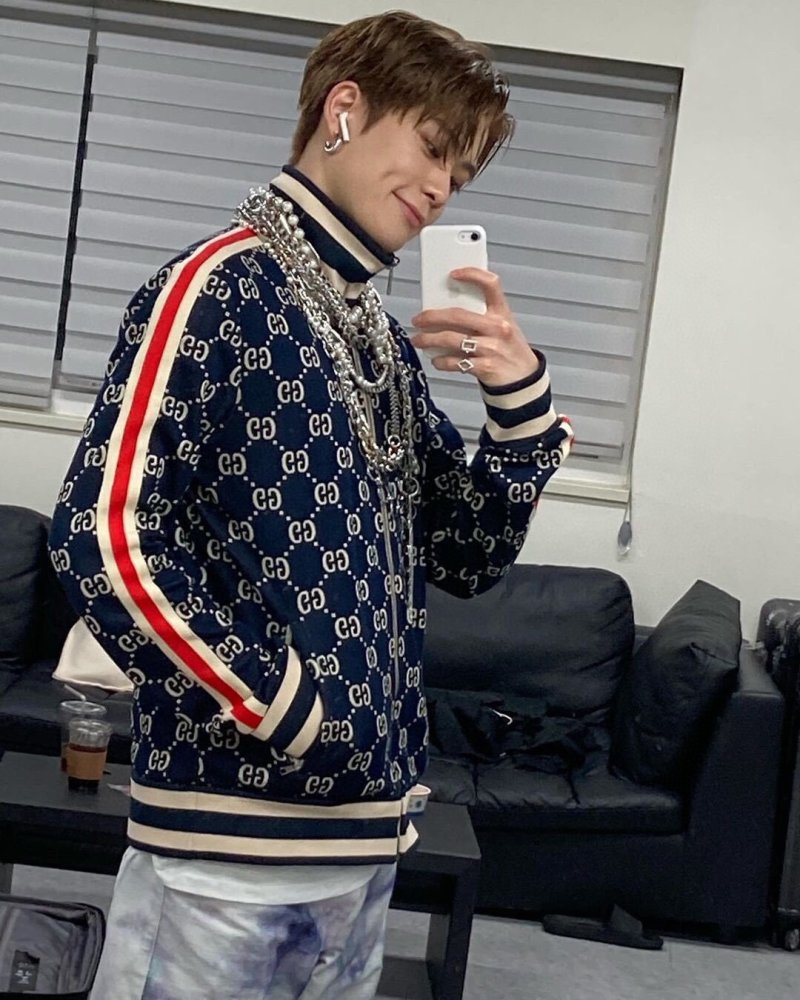 Gucci GG Monogram Bomber Jacket Navy White Stripe view