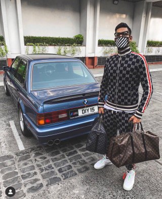 Gucci GG Monogram Bomber Jacket Navy White Stripe view 5