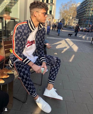Gucci GG Monogram Bomber Jacket Navy White Stripe view 6