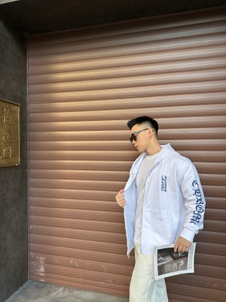 Chrome Hearts White Zip Hoodie with Gothic Sleeve Print view 5