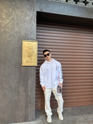Chrome Hearts White Zip Hoodie with Gothic Sleeve Print view 6