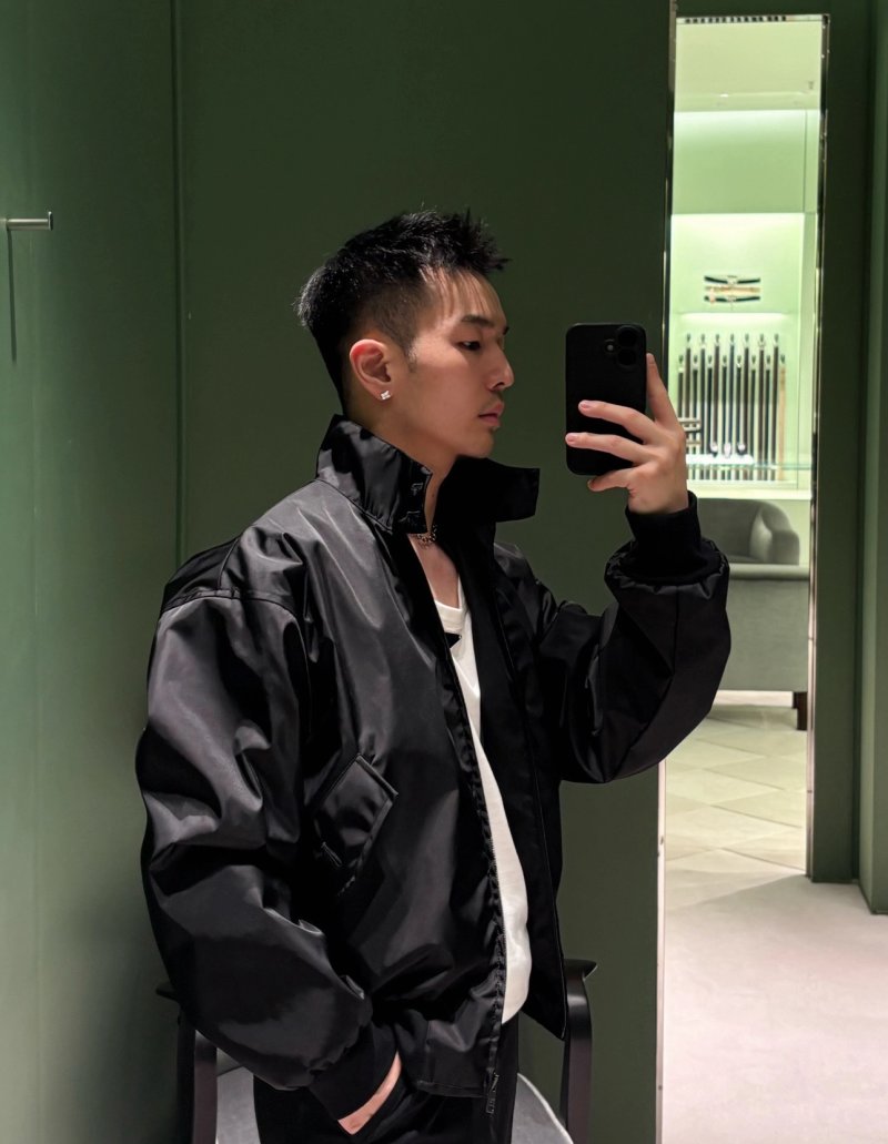 Black Puffer Jacket with Stand Collar