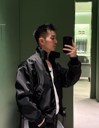 Black Puffer Jacket with Stand Collar