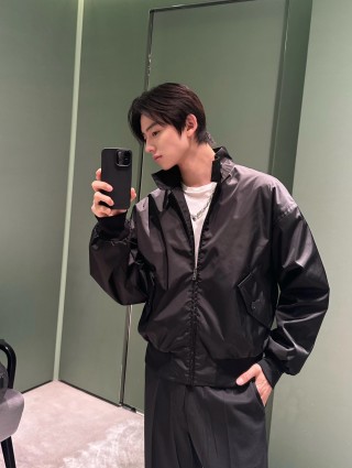 Black Puffer Jacket with Stand Collar view 4