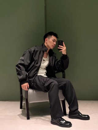 Black Puffer Jacket with Stand Collar view 5