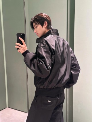Black Puffer Jacket with Stand Collar view 6