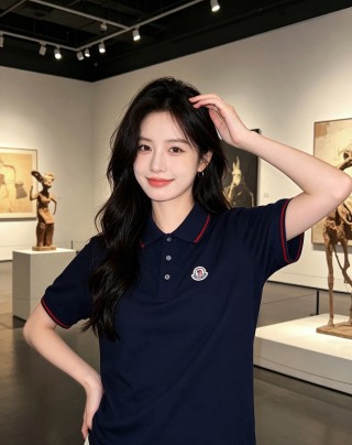 Moncler Navy Polo Shirt with Red Stripe Trim view 5