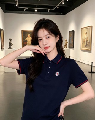 Moncler Navy Polo Shirt with Red Stripe Trim view 6