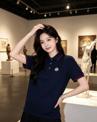 Moncler Navy Polo Shirt with Red Stripe Trim view 8