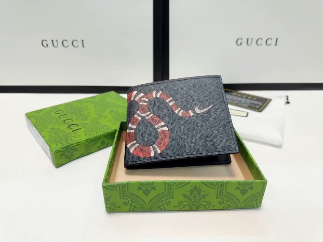 Gucci Snake Motif Canvas Bifold Wallet Black
