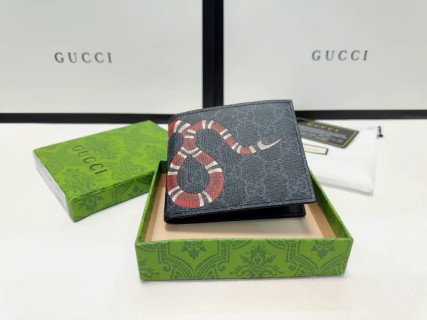 Gucci Snake Motif Canvas Bifold Wallet Black