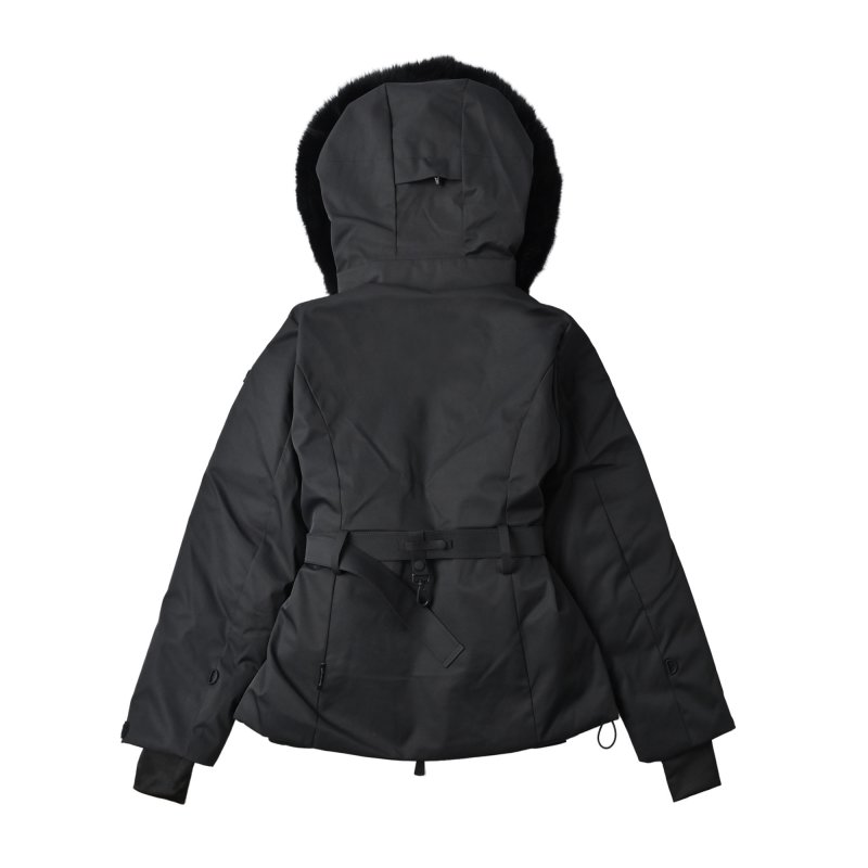 Black Puffer Down Jacket with Fur Hood and Waist Belt view