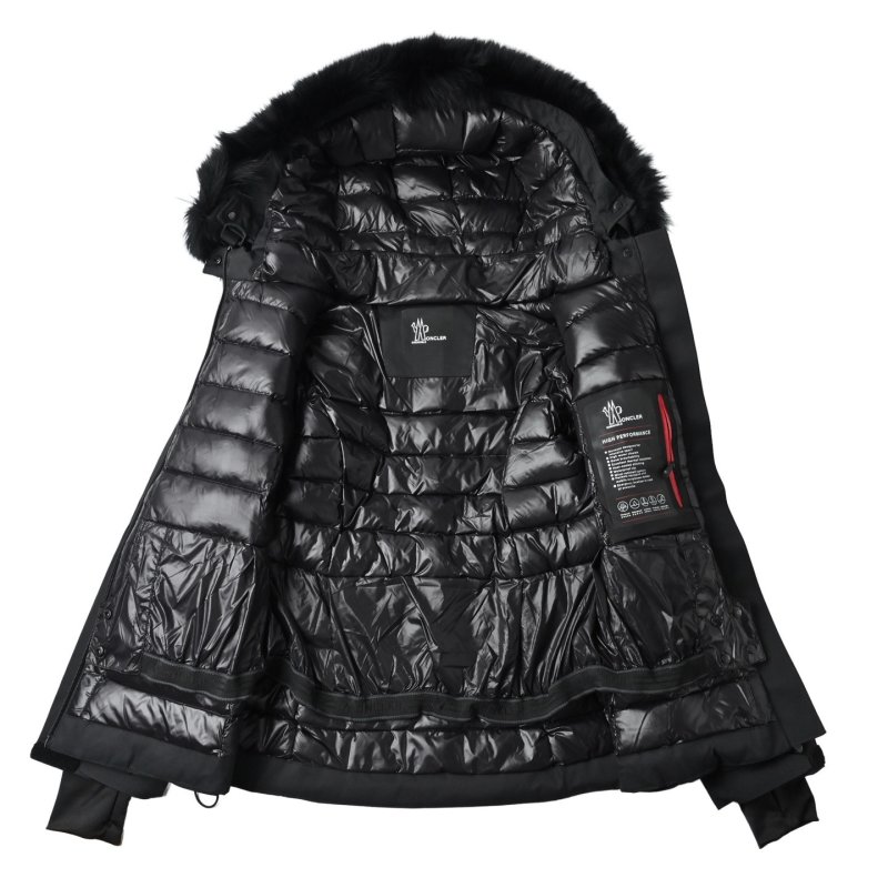 Black Puffer Down Jacket with Fur Hood and Waist Belt view