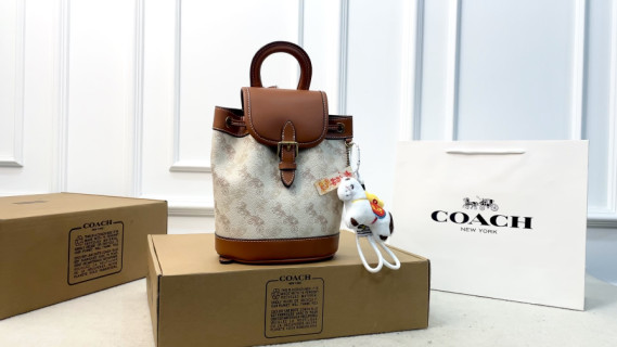 Coach Cream Canvas & Brown Leather Bucket Backpack