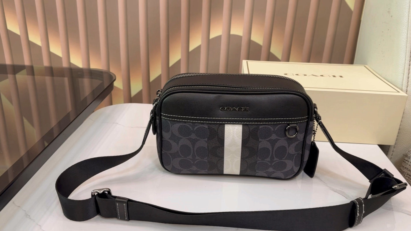 Coach Black Signature Stripe Crossbody Bag