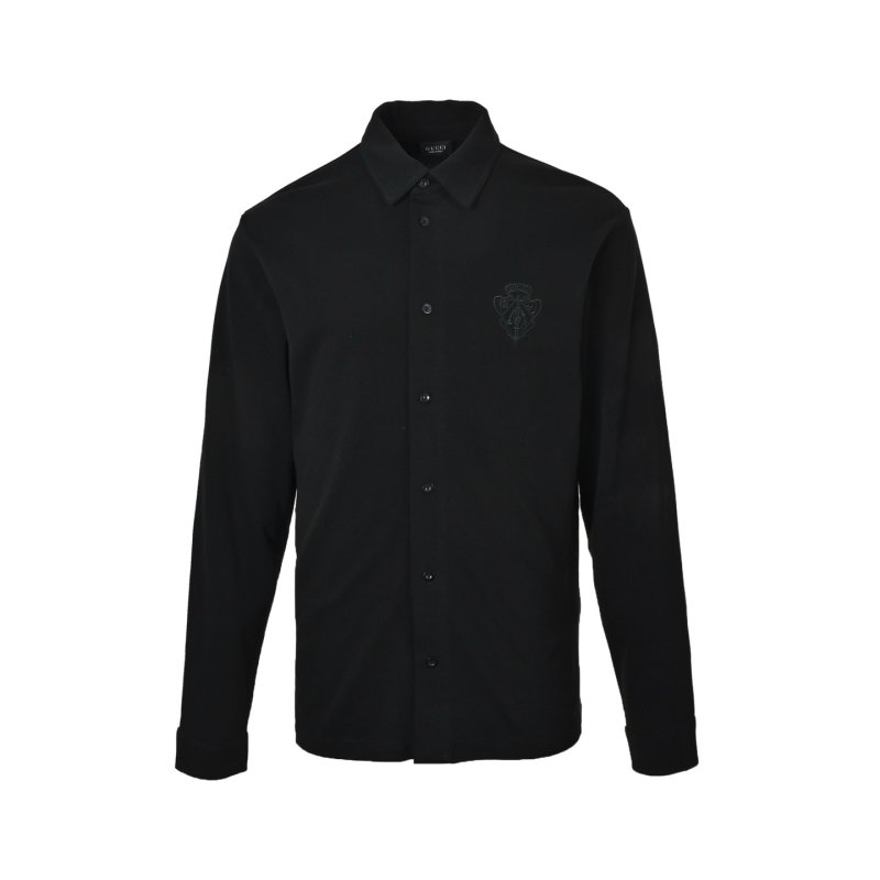 Chrome Hearts Black Button-Up Shirt with Embroidered Cross view