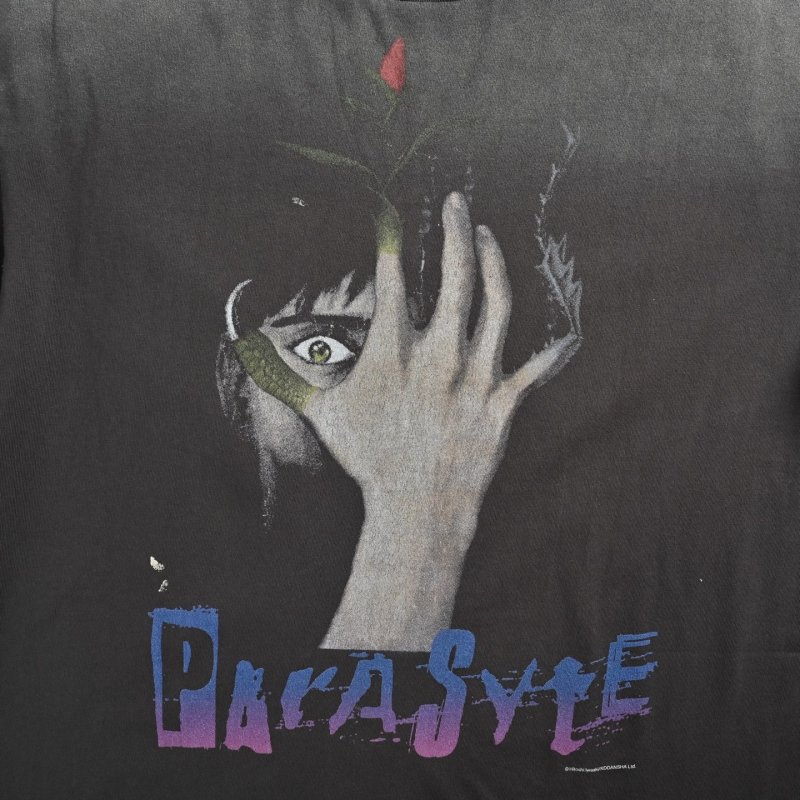Vintage Black Graphic Portrait T-Shirt with Neon Text view