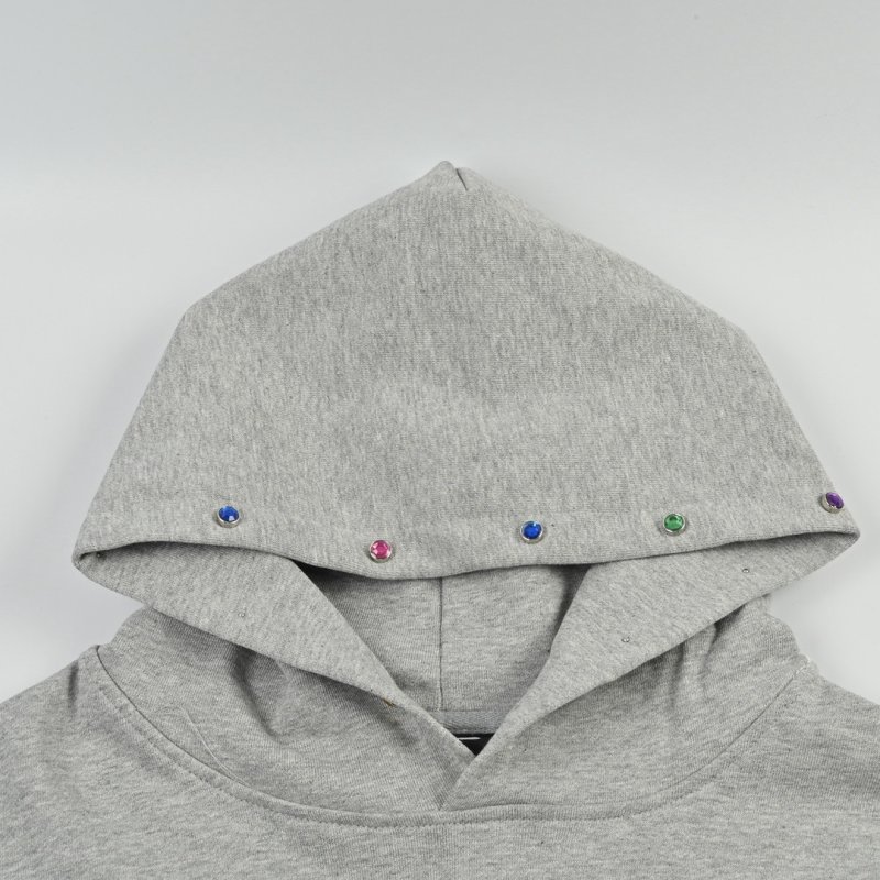 Gray Graphic Hoodie with Colorful Embellished Design view