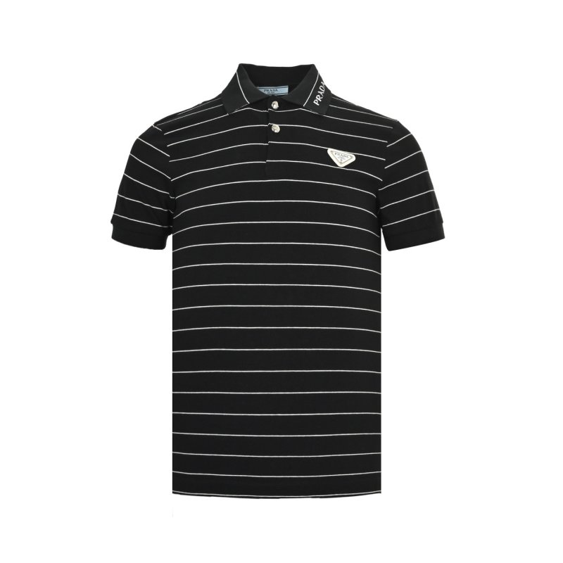 Prada Striped Polo Shirt Black White view