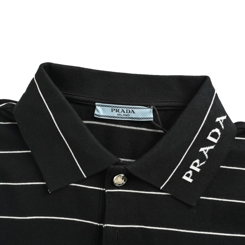 Prada Striped Polo Shirt Black White view
