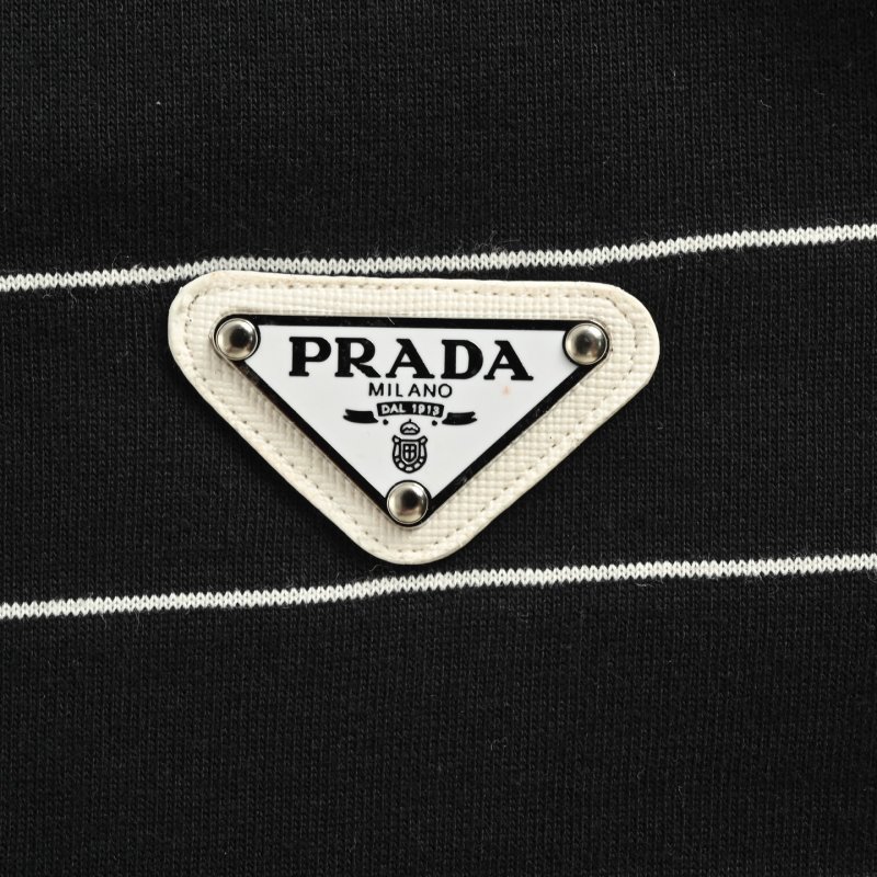 Prada Striped Polo Shirt Black White view