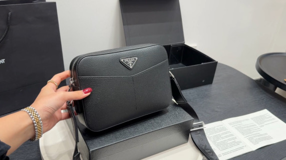 Prada Triangle Logo Black Leather Crossbody Bag