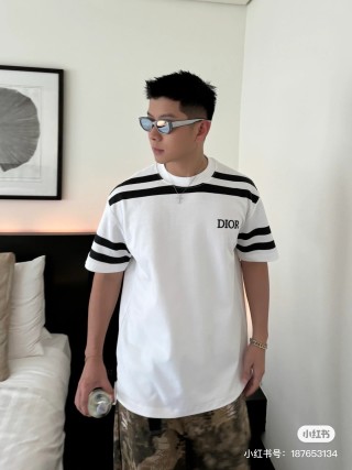 Dior Cream Striped Short Sleeve T-Shirt view 2