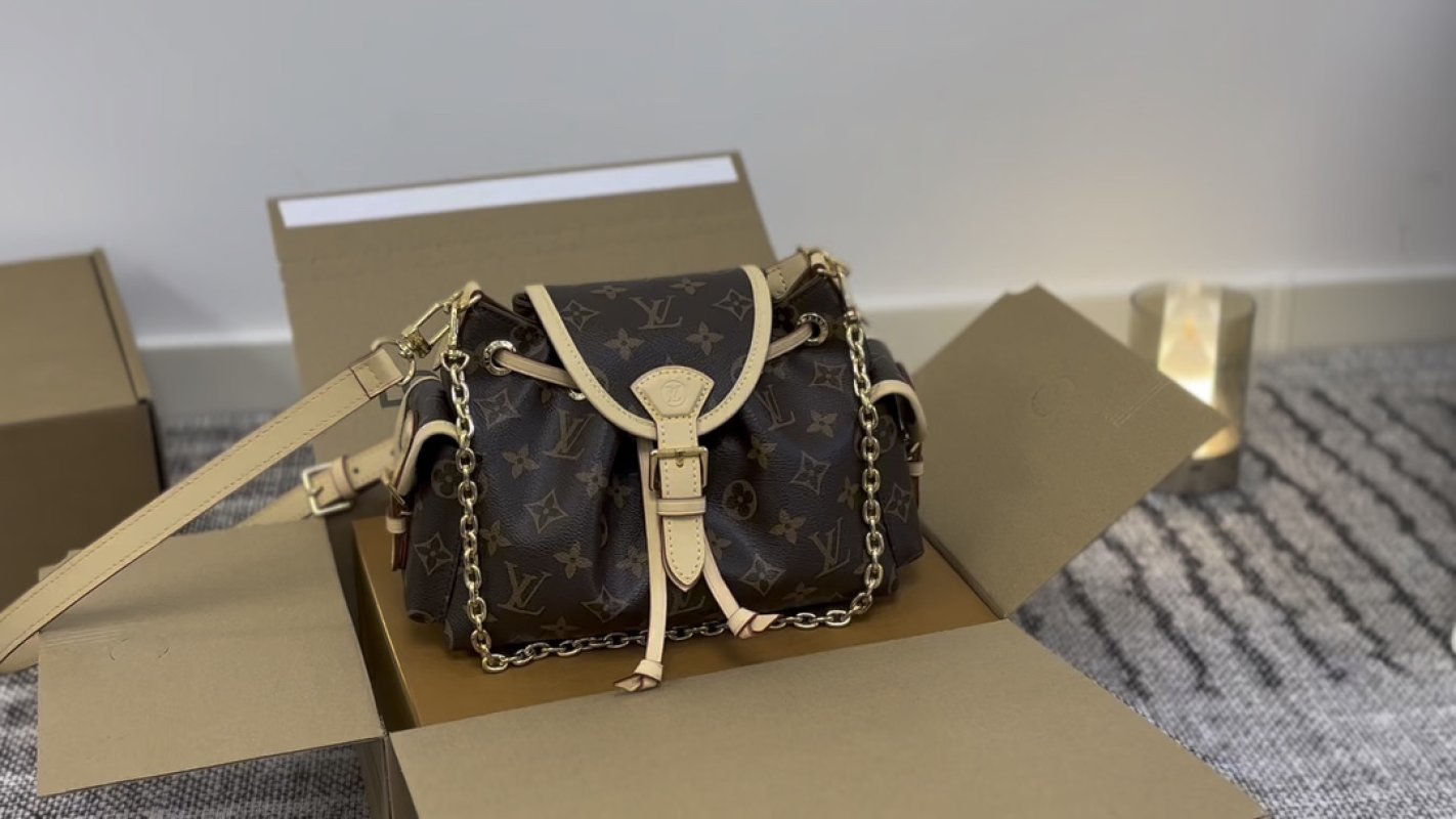 Louis Vuitton Monogram Canvas Shoulder Bag Black Cream