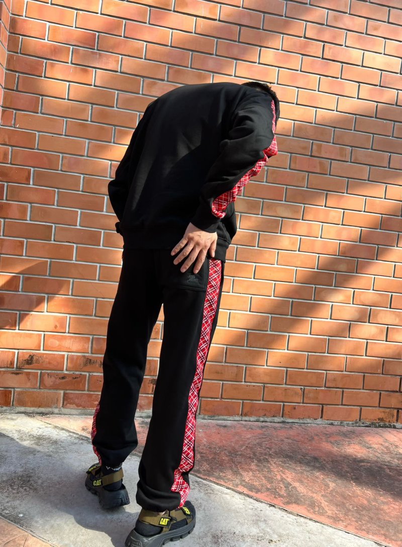 Black & Red Check Side Stripe Cargo Pants