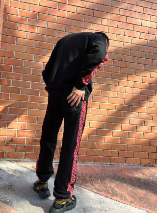 Black & Red Check Side Stripe Cargo Pants