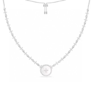 APM Monaco Crystal Star Circle Pendant Necklace Silver