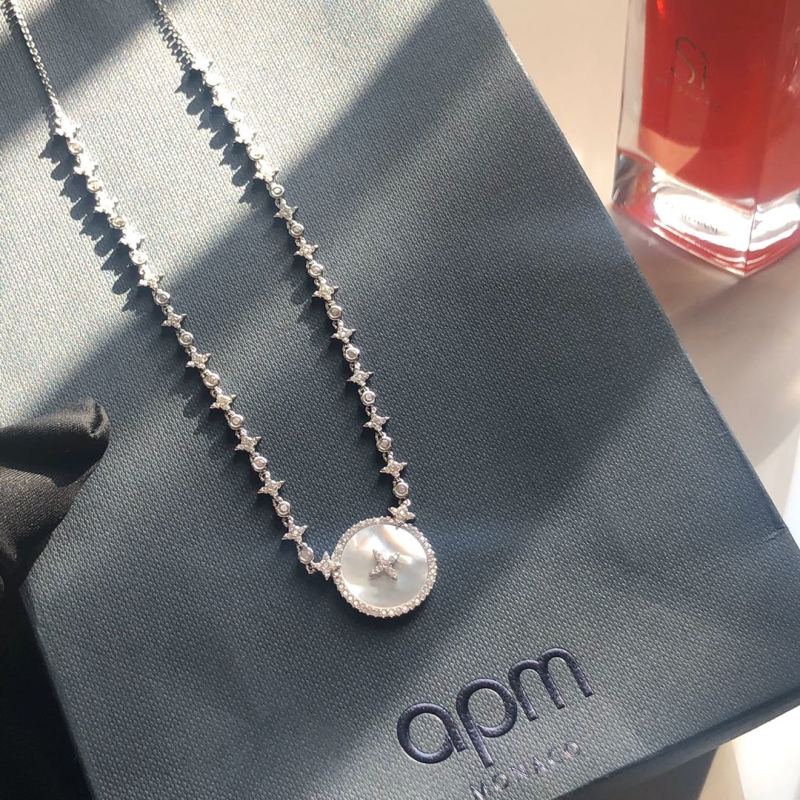 APM Monaco Crystal Star Circle Pendant Necklace Silver view