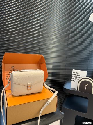 Louis Vuitton Cream Embossed Leather Messenger Bag