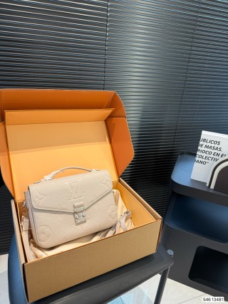 Louis Vuitton Cream Embossed Leather Messenger Bag view 2