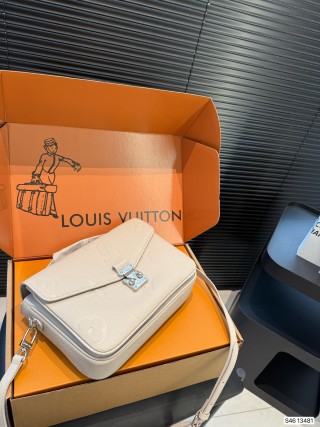 Louis Vuitton Cream Embossed Leather Messenger Bag view 3