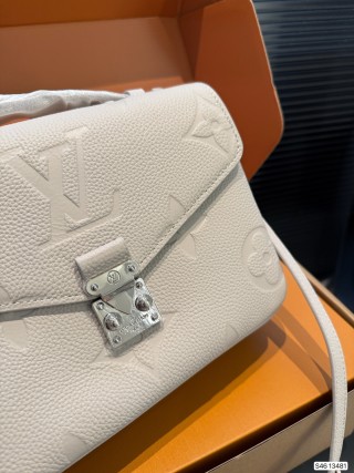 Louis Vuitton Cream Embossed Leather Messenger Bag view 6