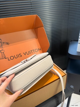 Louis Vuitton Cream Embossed Leather Messenger Bag view 7