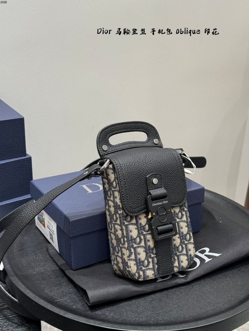 Dior Saddle Oblique Phone Bag Black view