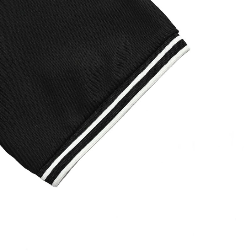 Stone Island Black Polo Shirt with Striped Collar view
