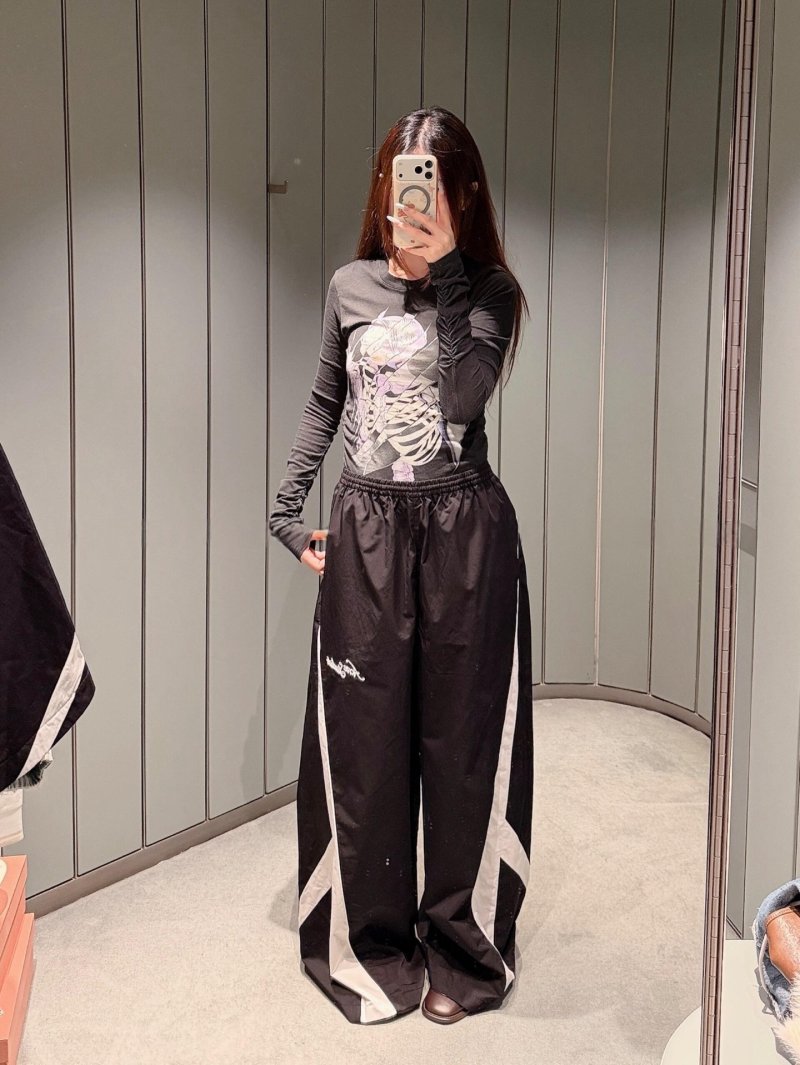 Black Track Pants with White Side Stripe view