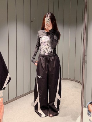 Black Track Pants with White Side Stripe view 11