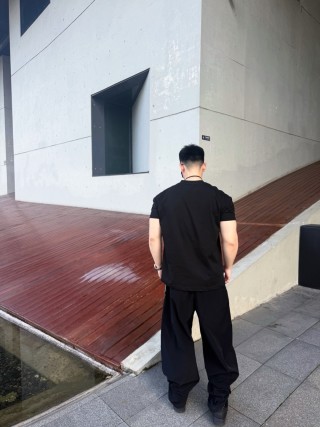 Black Track Pants with White Side Stripe view 3