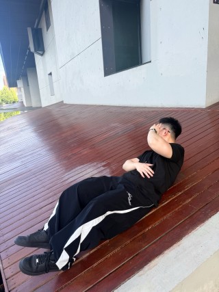 Black Track Pants with White Side Stripe view 4