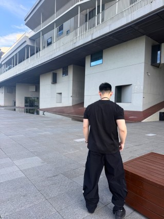 Black Track Pants with White Side Stripe view 5
