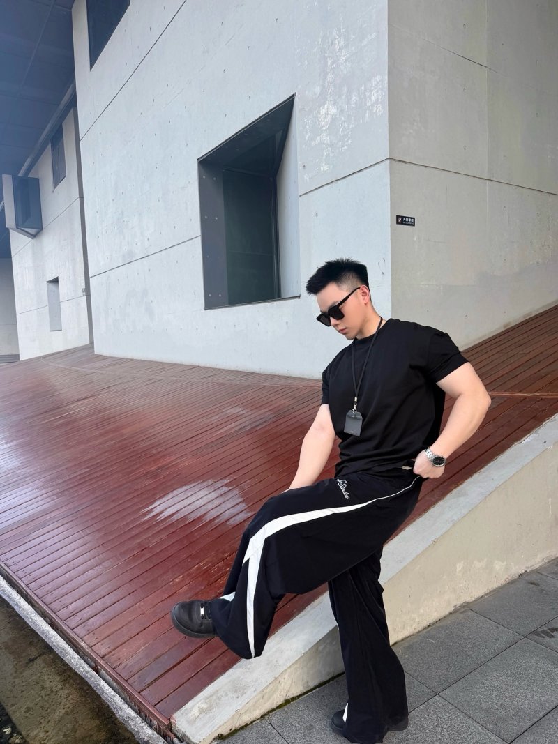 Black Track Pants with White Side Stripe view